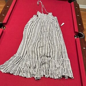 Striped Black and White Maxi Dress with Ruffle Hem